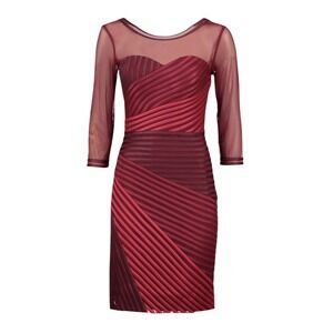 Clips Red Mesh Panel Striped Bodycon Midi Dress 46 / US 10